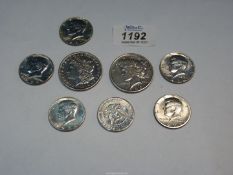 A quantity of American coins to include 1921 dollar, 1923 dollar, three 1964 half dollar JFK,