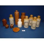 A small quantity of stoneware items including Kington mineral water company bottles, inkwell, 'R.L.