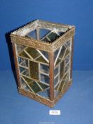 An antique leaded stained glass lantern, one pane a/f.