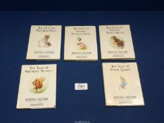 Five Beatrix Potter 1987 editions of Peter Rabbit, Squirrel Nutkin, Johnny Town Mouse,