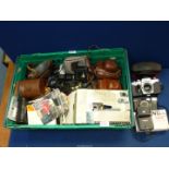 A large quantity of cameras and equipment including; Olympus Zuiko, Agfa Karat camera,