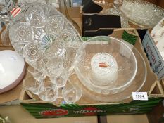 Two Dartington crystal fruit bowls and lead crystal scallop dish along with six lead crystal sherry