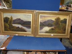 A pair of Oils on canvas depicting river landscapes and rocky mountains, no visible signature. A/F.