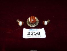 A Scottish silver agate brooch stamped Glasgow 1958,