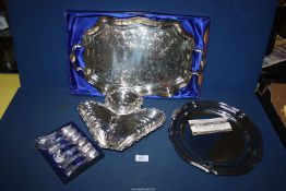 A large plated Avon presentation tray, a hors d'ouvres dish, a plated serving tray,