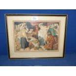 A framed and mounted Watercolour depicting figures in various forms of dress,