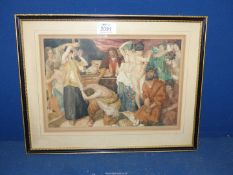 A framed and mounted Watercolour depicting figures in various forms of dress,