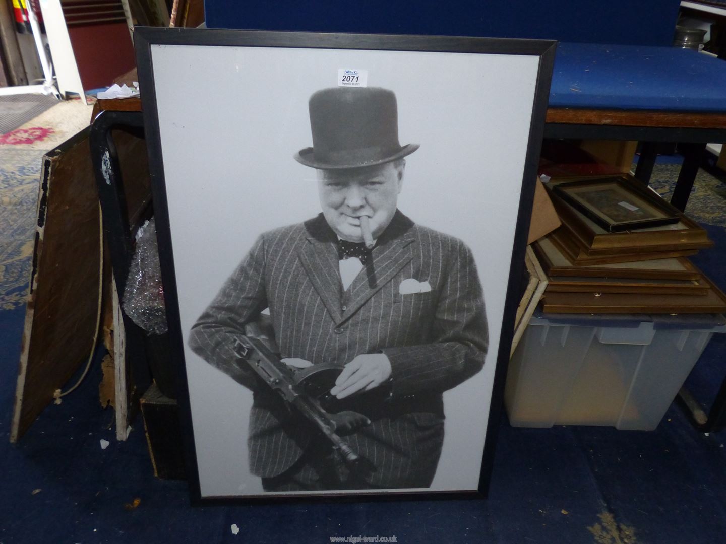 A large black and white Winston Churchill framed Print,