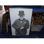 A large black and white Winston Churchill framed Print,