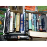 A box of books including Rugby, Dan Brown, The Return of The King by J.R.R. Tolkien etc.