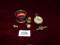 A ladies Coates & Son pocket watch, Birmingham silver napkin ring, silver heart locket brooch a/f.
