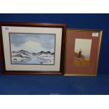 A Watercolour of a Welsh snowy mountain scene and river, signed D.H.