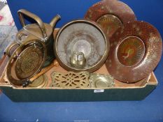 A quantity of copper and brass including dinner gong (a/f.