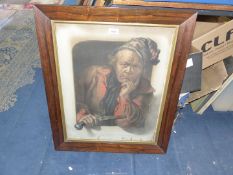 A large wooden framed Print titled "Looking Out" printed 1836 by Ackermann & Co, 96 Strand,
