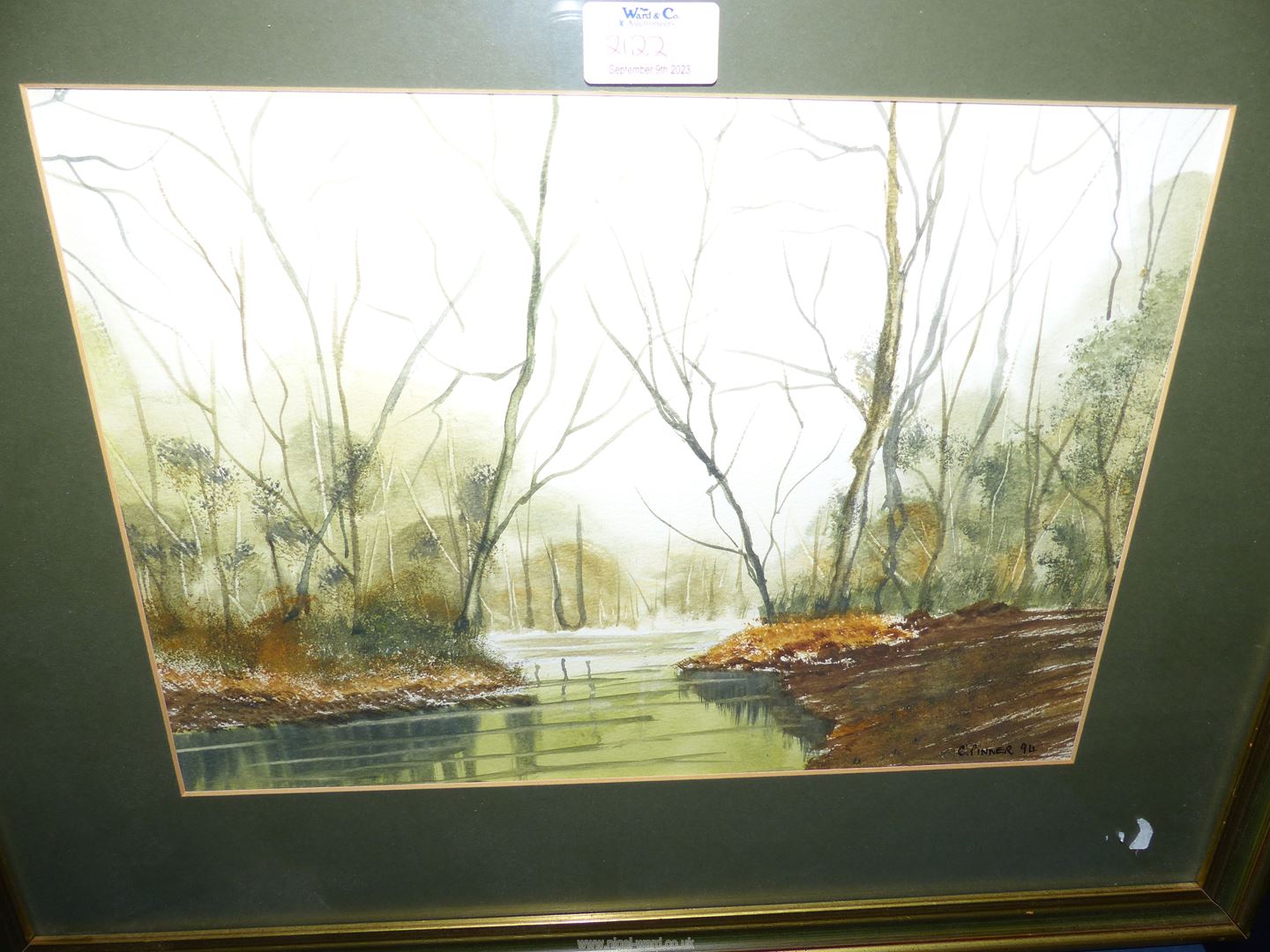 A framed and mounted Watercolour of a river landscape surrounded by woodland, signed lower right 'C. - Image 3 of 3