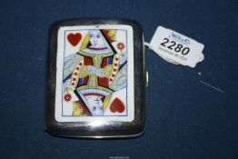 A silver cigarette case with enamelled Queen of Hearts card to the lid, hallmarks for London 1887,