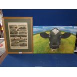A modern canvas Portrait of a Friesian cow, a/f.