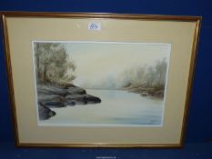 A framed and mounted Watercolour, label verso 'River Roe from The Carrick Rocks',