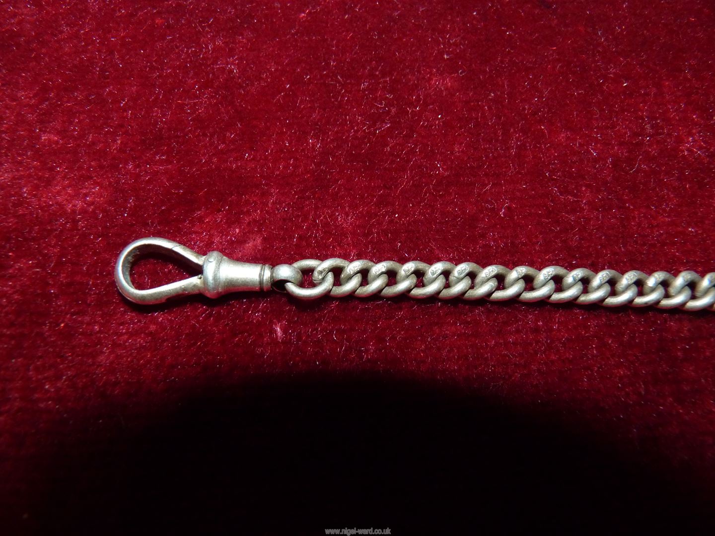A Silver 'T' bar pocket watch Chain with a silver double locket, - Image 3 of 5