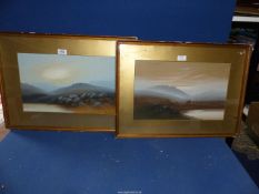 A pair of framed and mounted Oil paintings depicting mountain landscapes, both signed Frank Holme.