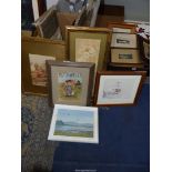 A quantity of Paintings and prints to include trains, still life of fruit,