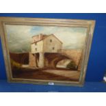 A framed oil on board depicting Monmouth Bridge, indistinctly signed. 23 1/2" x 19 1/2".