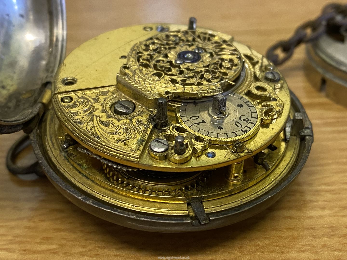 A Silver pocket watch, possibly London 1808 with a hinged dome glass cover, - Image 9 of 10