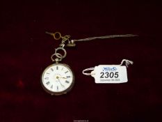 A Swiss silver cased ladies Pocket Watch having engraved and engine turned design to the back,