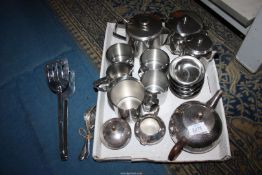 A quantity of stainless steel teapots, sundae dishes, etc.