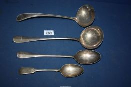 A quantity of soup ladles, basting and serving spoons, some by Mappin & Webb.