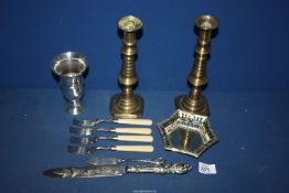 A small quantity of plated and brass items to include;