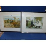 A pair of framed J.E. Millais "The Boyhood of Raleigh" and "Between two fires", 25" x 20".