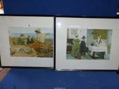 A pair of framed J.E. Millais "The Boyhood of Raleigh" and "Between two fires", 25" x 20".