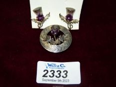 A matching Glasgow silver Scottish Thistle screw on earrings and brooch set by Ward Brothers,