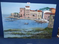 A modern Oil on canvas depicting a Mediterranean scene, no visible signature.