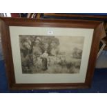 A wooden framed Ernest Walbourn Print depicting a Lady carrying a basket and two children with