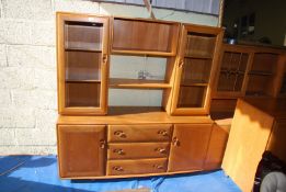 'Ercol' Dresser with glazed cabinets to top and drawers/cupboards to base,