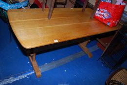 A solid wood table 61 1/2" long x 30" depth x 28" high.