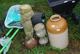 A cherub plinth 26" tall, a column 12" tall and a storage jar 18" tall.