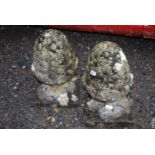 A pair of concrete finials in the form of Acorns, 19" tall.