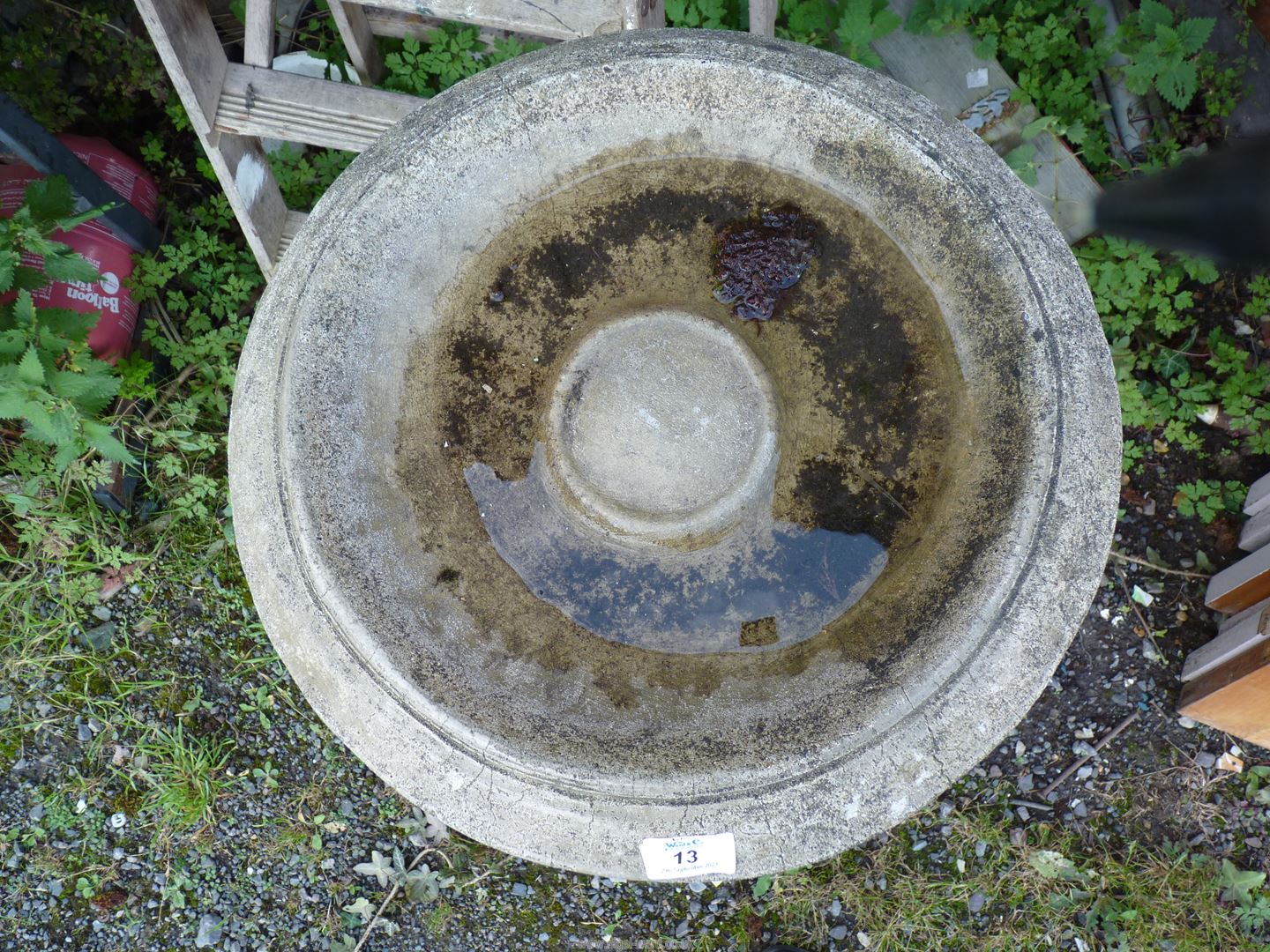 A concrete bird bath, 33" high x 17" diameter. - Image 2 of 10