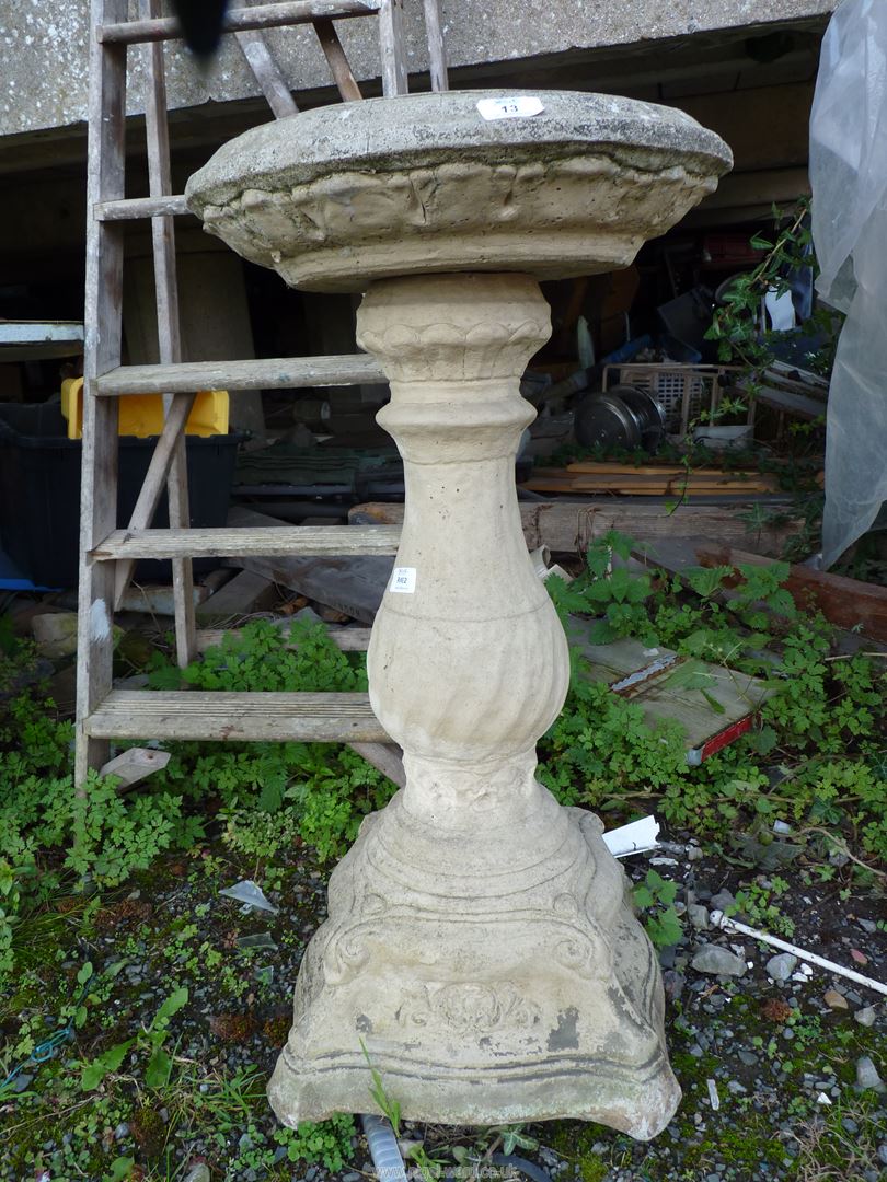 A concrete bird bath, 33" high x 17" diameter. - Image 3 of 10