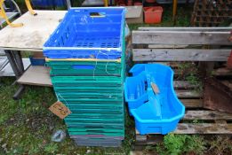 A quantity of plastic crates with a ladder box.