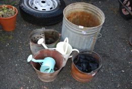 Coal bucket includes coal, watering can, galvanised dustbin (no lid) etc.