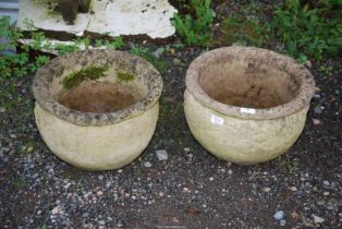 Two concrete planters 15" diameter x 10" deep.