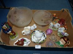 A quantity of china and glass including Goebel girl skier, Scots Guard Piper figure, paperweights,
