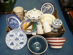 A quantity of china to include; Dragon Pottery bowl, Delft lidded jar, Adams lidded vegetable dish,