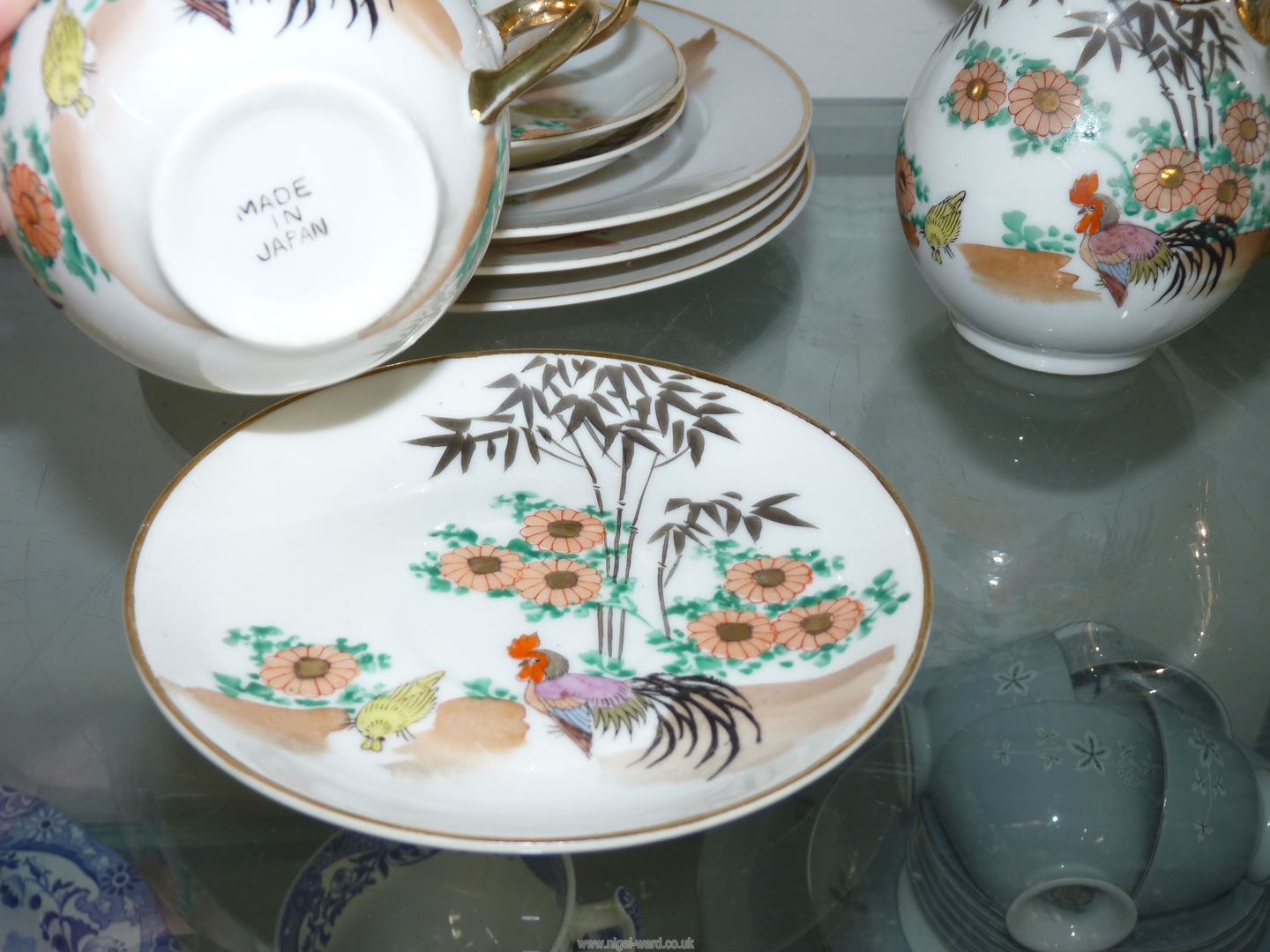 A set of six Japanese 'Cockerel' porcelain cups, saucers, side plates and a jug. - Image 2 of 2