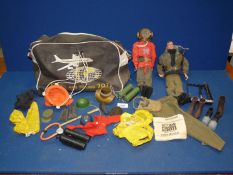 A Comet and Boeing 707 bag containing two Action Men with clothes and accessories.