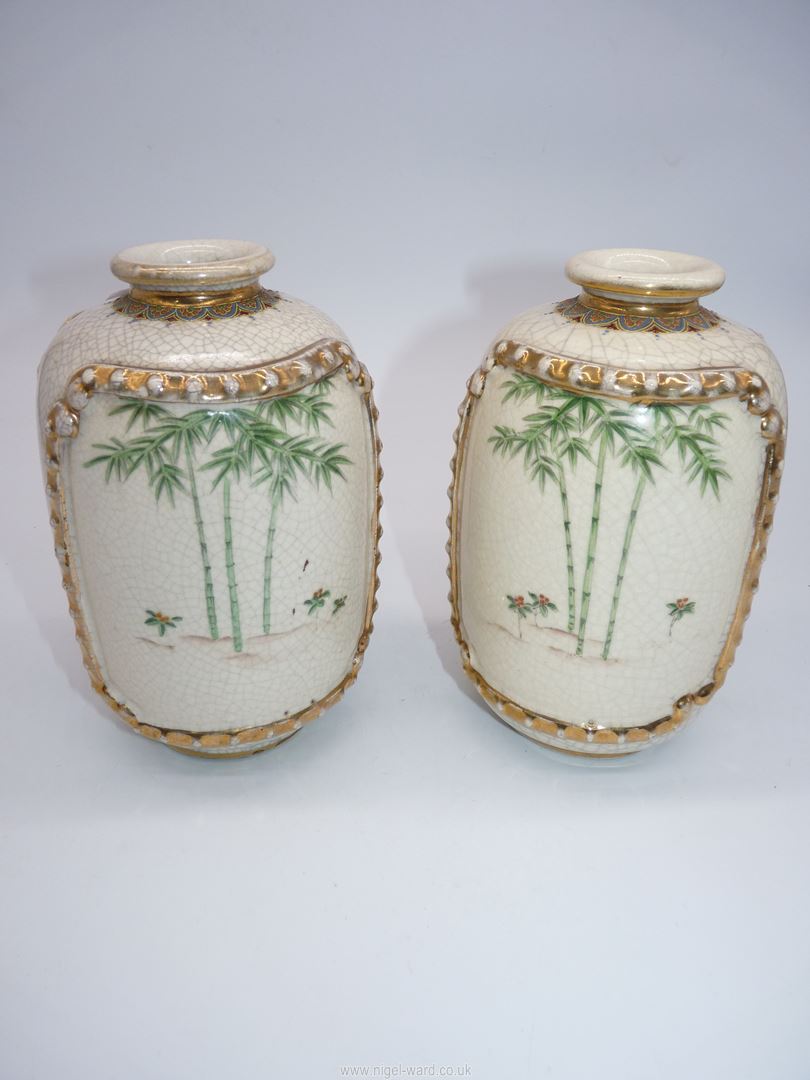 A pair of Satsuma vases from the Meiji period; figures with bamboo, - Image 3 of 6